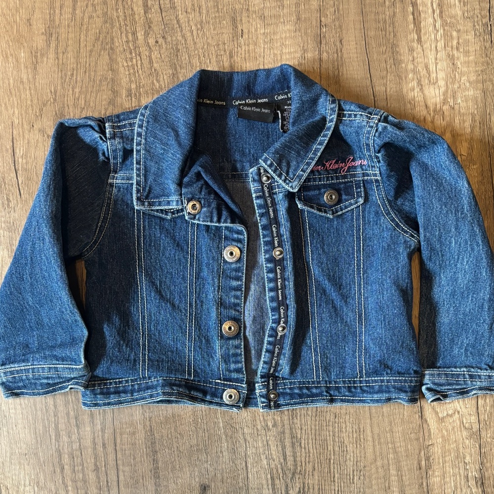 Toddler Girl Calvin Klein Denim Jean Jacket Coat Embroidered EUC